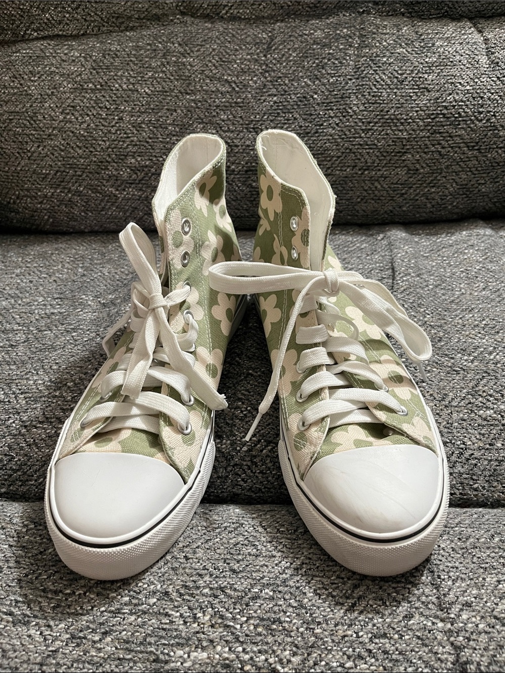 High-Top Floral Canvas Sneakers in Sage Green - Women